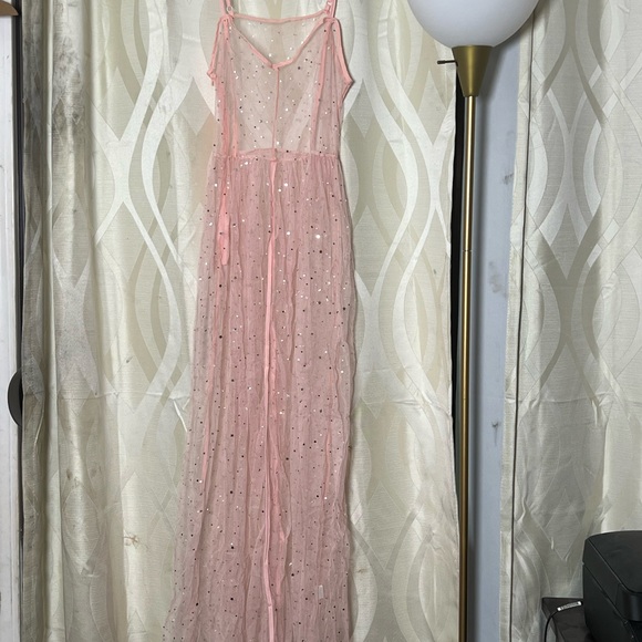 Pink Starry Tulle Maxi Dress M Sleeveless Party Evening - Picture 13 of 15